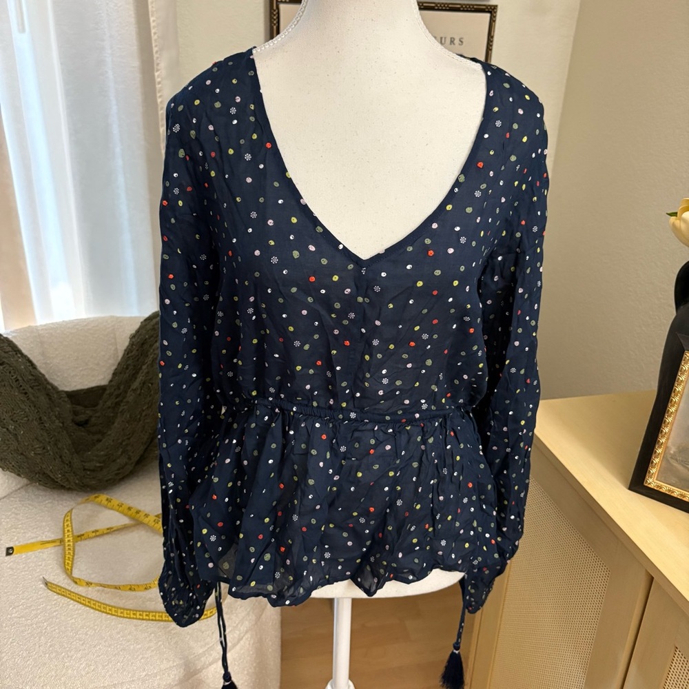 ROLLER RABBIT‎ Subha Top In Blue Bodhi Dots Size Small NWT